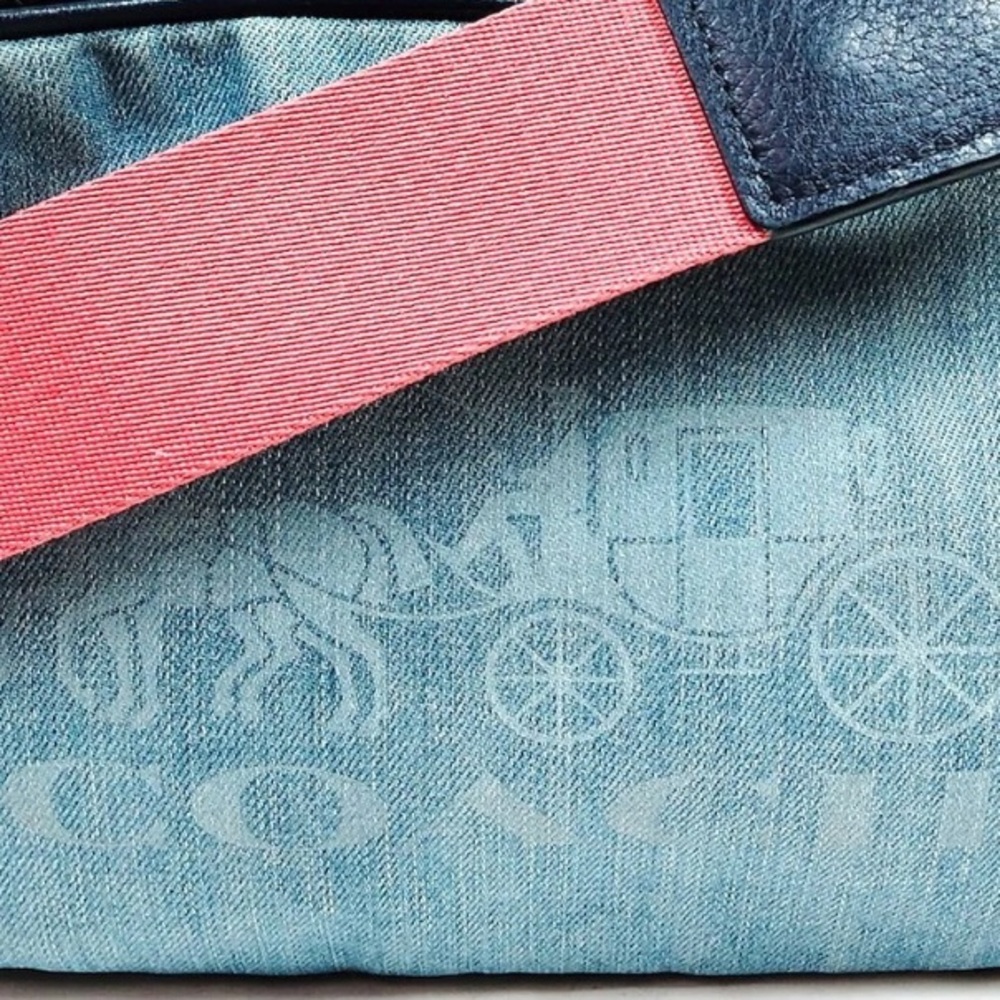 Authentic Coach Blue Denim crossbody Bag with Coral Strap - Picture 13 of 17